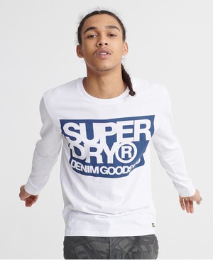 Superdry Denim Goods Co Print Hosszú Ujjú Férfi Pólók Fehér | YXCFI0239